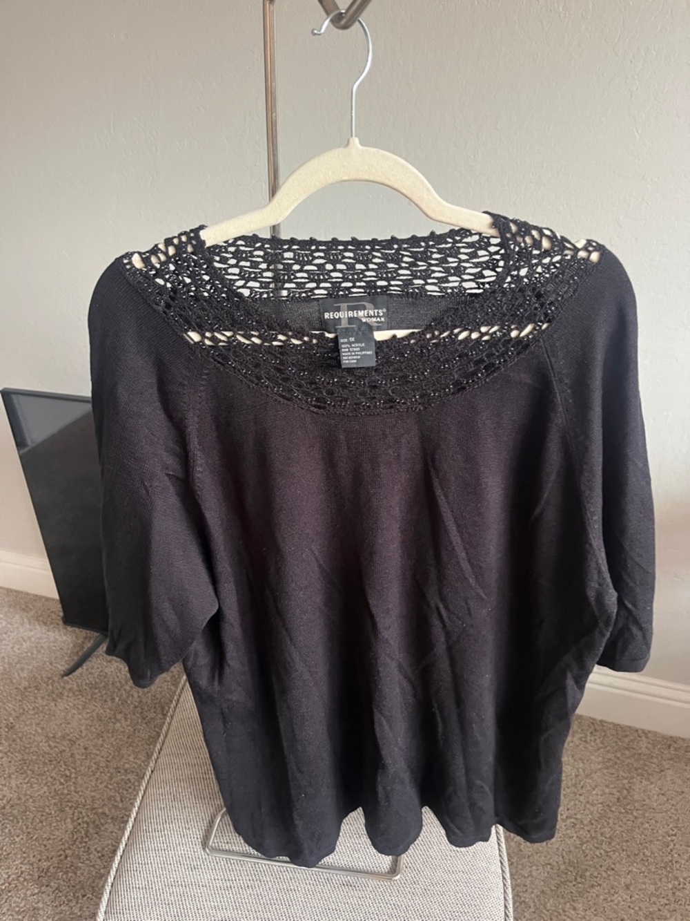 Requirements Black Crochet Yoke Knit Top